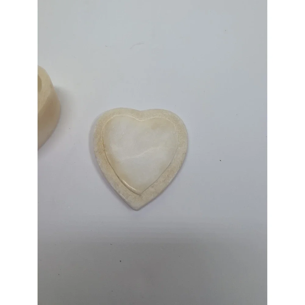 Vtg Soapstone Trinket Box Pearl Pink & Silver Flower Inlay Heart Shaped